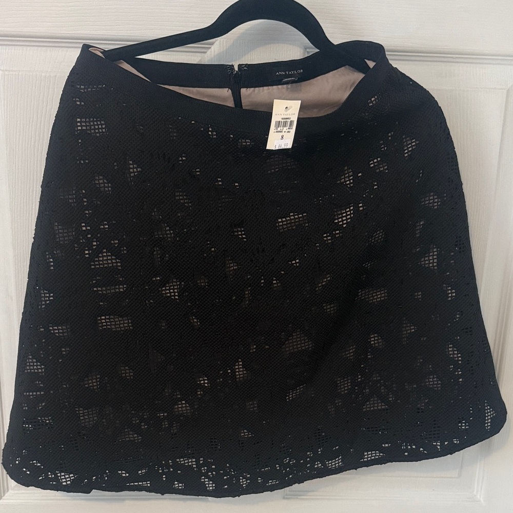 Ann Taylor Black Lace A-Line Skirt with Nude Lining